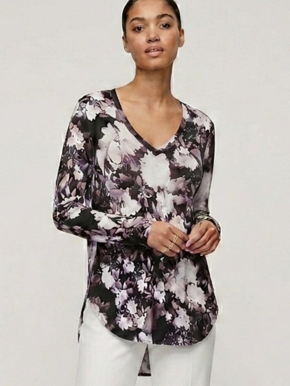 Aritzia Wilfred Long Sleeve Floral Tunic Top